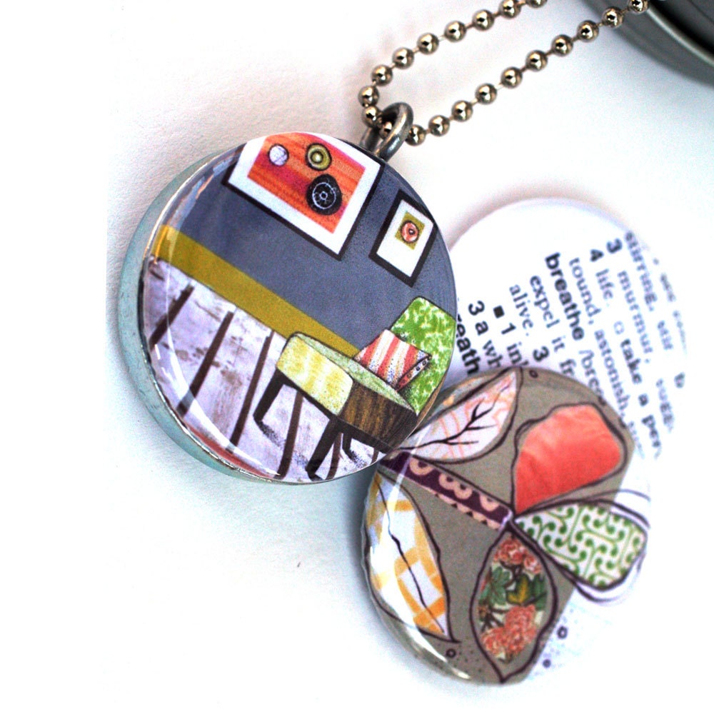 Magnetic Necklace -  Breathe - Eco Friendly Necklace, Recycled Polarity Locket -  TinyArtbyJMullin