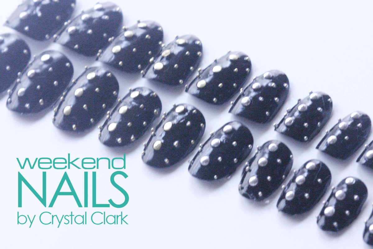 Weekend nails by Crystal Clark CUTE Nail Art Kawaii Studs Black Silver Gold