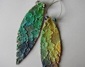 Over the Rainbow -Leather Feather and Lace Hoop Earrings
