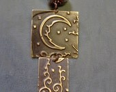 Embossed Brass Vintaj Vintage Style Man in the Moon Artisan Lampwork Beaded Pendant