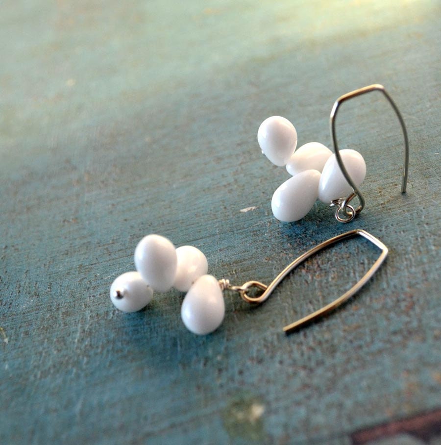 Winter fruit - snowwhite glass drops on sterling silver hooks