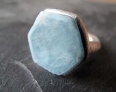 AQUAMARINE // Sterling silver ring with natural hexagonal Aquamarine slice - MADE to ORDER