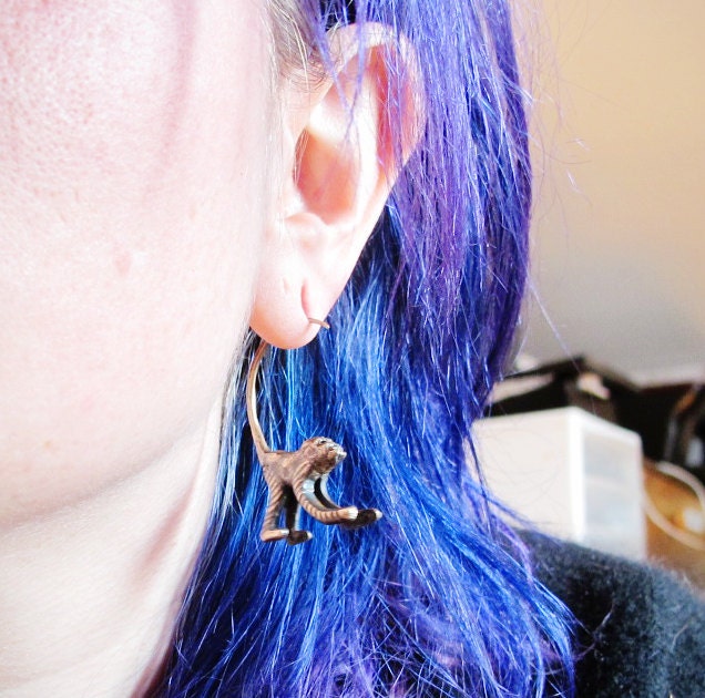 Cocktail Monkey 16g Earrings with Black Swarovski Crystals