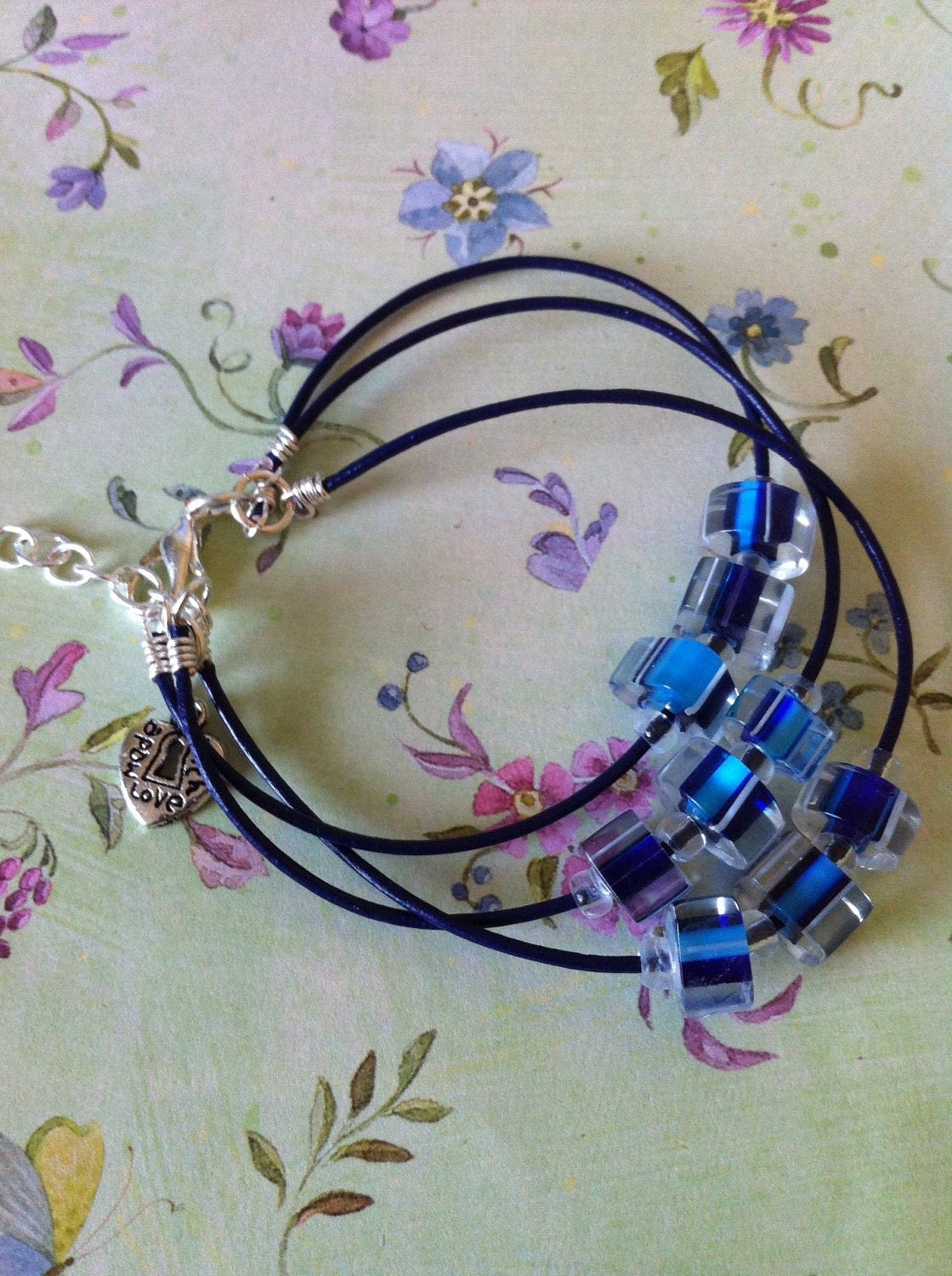 Black Leather Beaded Bracelet
