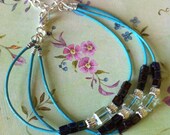 Turquoise Leather 3 Strand Beaded Bracelet