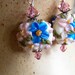 Ivory Lampwork Earrings with Blue and Pink Flowers , Summertime Floral Lampwork Earrings, TREASURY ITEM, under 40