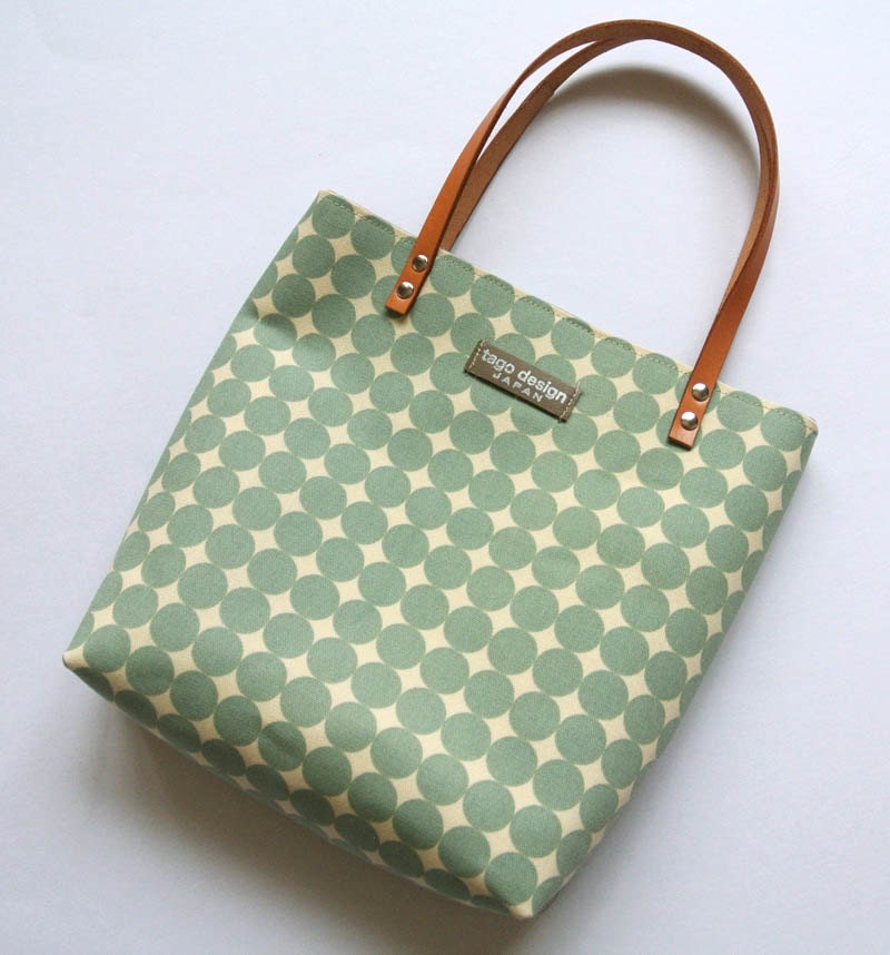 Canvas mini tote bag, Mint dots