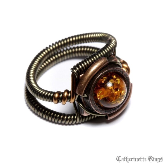 Steampunk Jewelry - Ring - Copper Amber (Custom size available - see description)