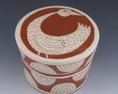 Decorated Lidded Box with Long Neck Bird -DO