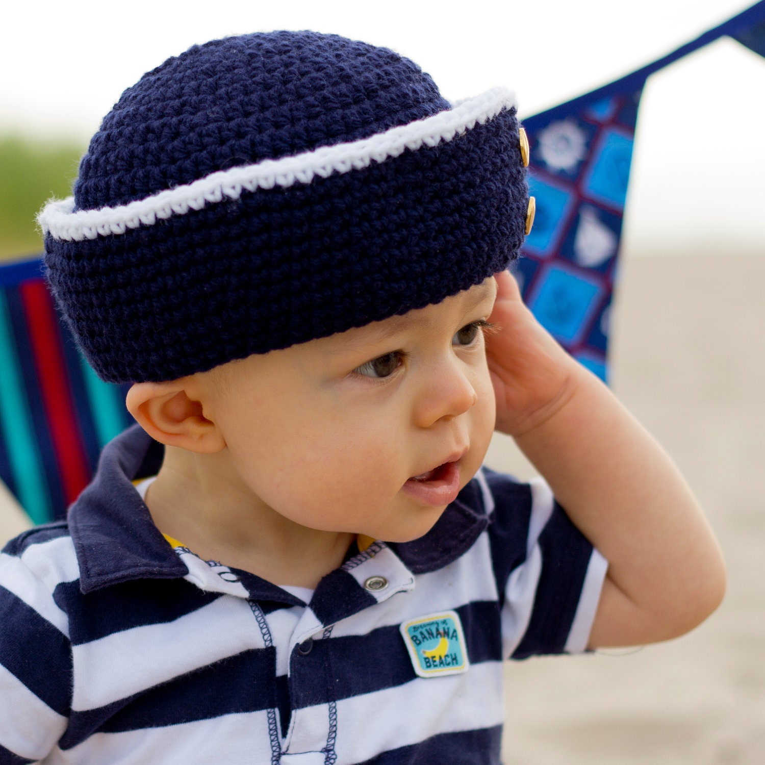 Sailor Crochet Baby hat, sizes Newborn - 18 months, Photography prop - Made to Order