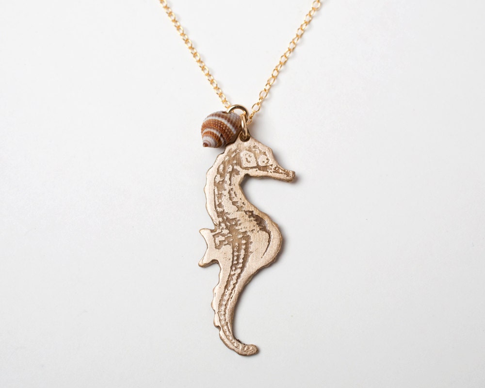 Show Your Bones- Small Seahorse Necklace in Bronze