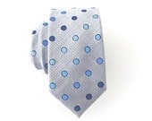 Skinny Tie - Grey Blue Dot Skinny Necktie