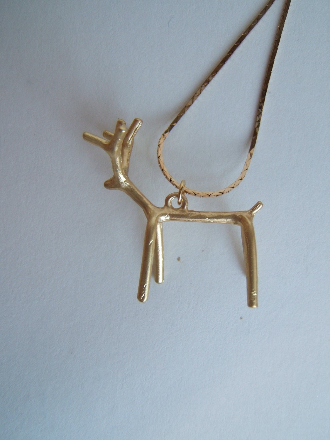 SALE Deer Necklace Gold Reindeer Stick Figure Charm Modern Fun gold plated