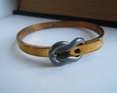 Buckle Bracelet Vintage gold tone hinged brass Bangle Adjustable SALE now 12