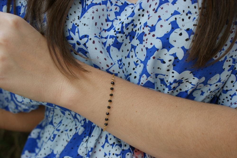 Thin Bracelet, Black Tourmaline, Dainty Chain Bracelet, Minimalist Jewelry