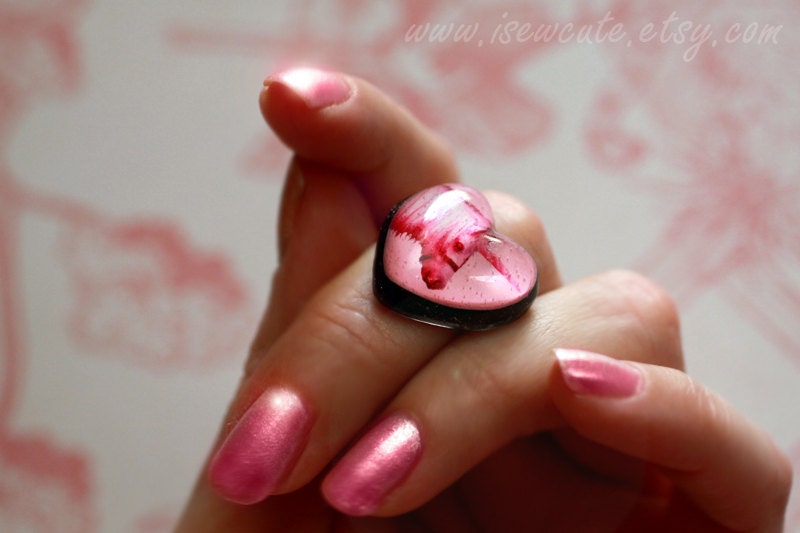 Jewelry, unicorn ring, cute pink heart shape adjustable ring, unicorn photo jewelry handcast resin kawaii original for girls by isewcute