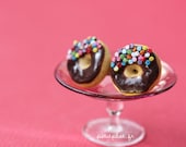 Chocolate Donut Earrings - Rainbow Confetti for a Birthday Party - Donut Collection