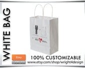 Custom Designed and Printed White Wedding Welcome Bags or Wedding Favor Bag 8" x 10" Black and White