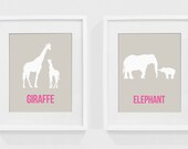 Nursery Art - Elephant and Giraffe - 8 x 10 print - children's wall art, nursery decor, kids room, playroom, baby room