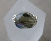 Faceted Smoke - Silver Plated, wire wrapped ring, made to order in your ring size