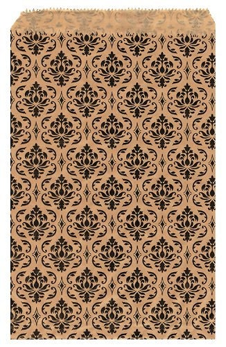 100 Pack 8 X 10 Inch kraft Color Damask print Flat Paper Merchandise Bags