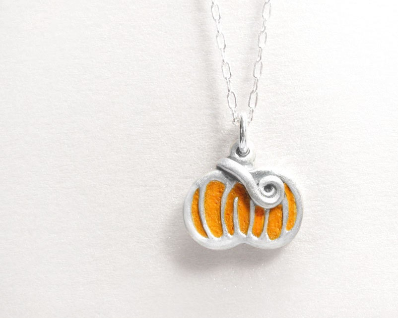 Pumpkin necklace - Thanksgiving jewelry - concrete, sterling silver Fall harvest pendant - made to order