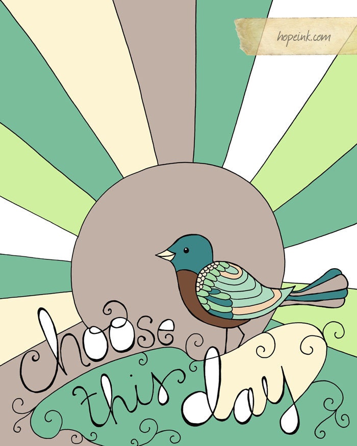 Choose This Day, Scripture Art Print, Retro Bird Illustration (16x20)