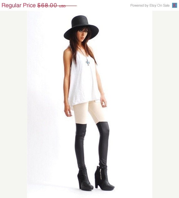 25 OFF SALE BABOOSHKA Thigh High Leather Look and Nude Panel Leggings