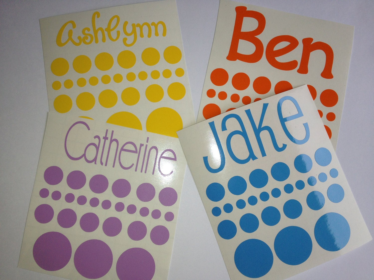 Vinyl Name Decals with Polka Dots