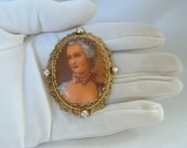 Victorian Lady Porcelain Picture Brooch