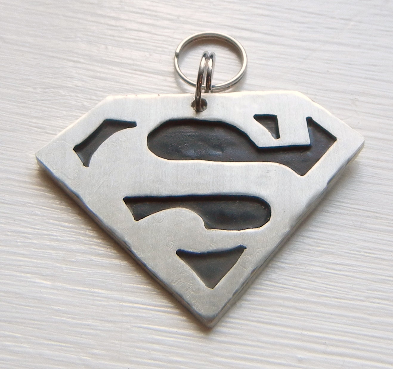 SUPERMAN dog pet tag id. Double layer soldered nickel silver custom stamped dog tag.