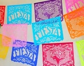 Custom Color, FIESTA FILETEADO garlands . (3 banners) Papel Picado bunting