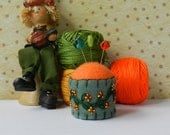 Moss Green and Soft Orange Bottle Cap Pincushion