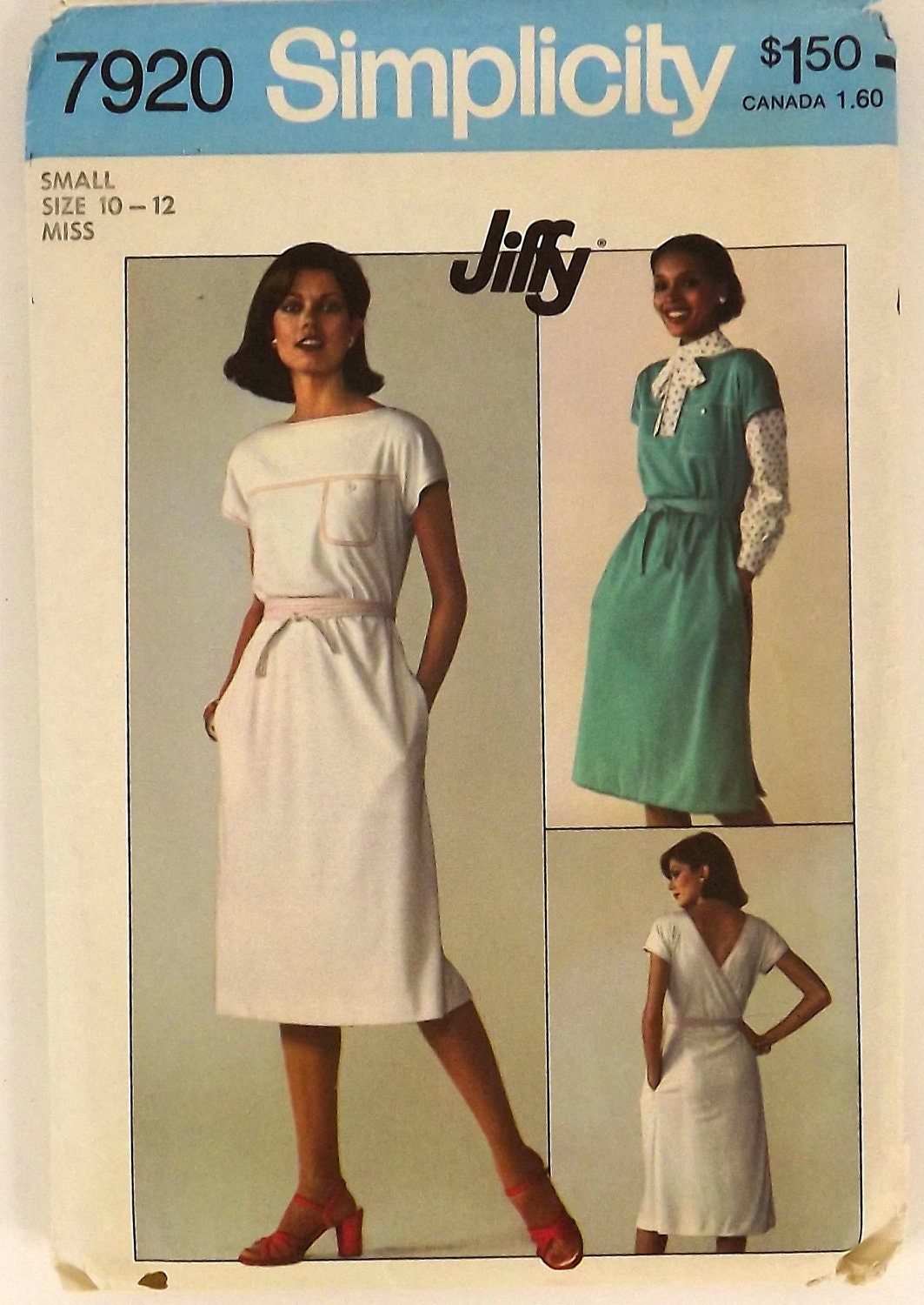 Vintage 70s Sewing Pattern, Misses' Jiffy Back Wrap Dress, Size Small