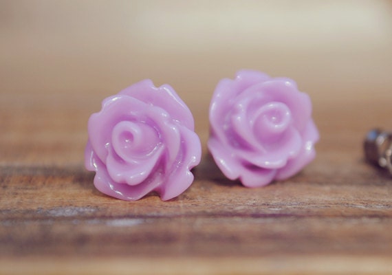 purple parade rose flower earrings by yeahhello