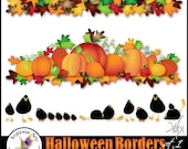 Halloween Borders set 1 of 14 png files clip art borders for scrapbooking FALL pumpkins apples owl frogs books candy corn leaves crows
