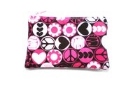 Pocket Zipper Case Change Purse Pink and Brown Peace Love and Flower Power