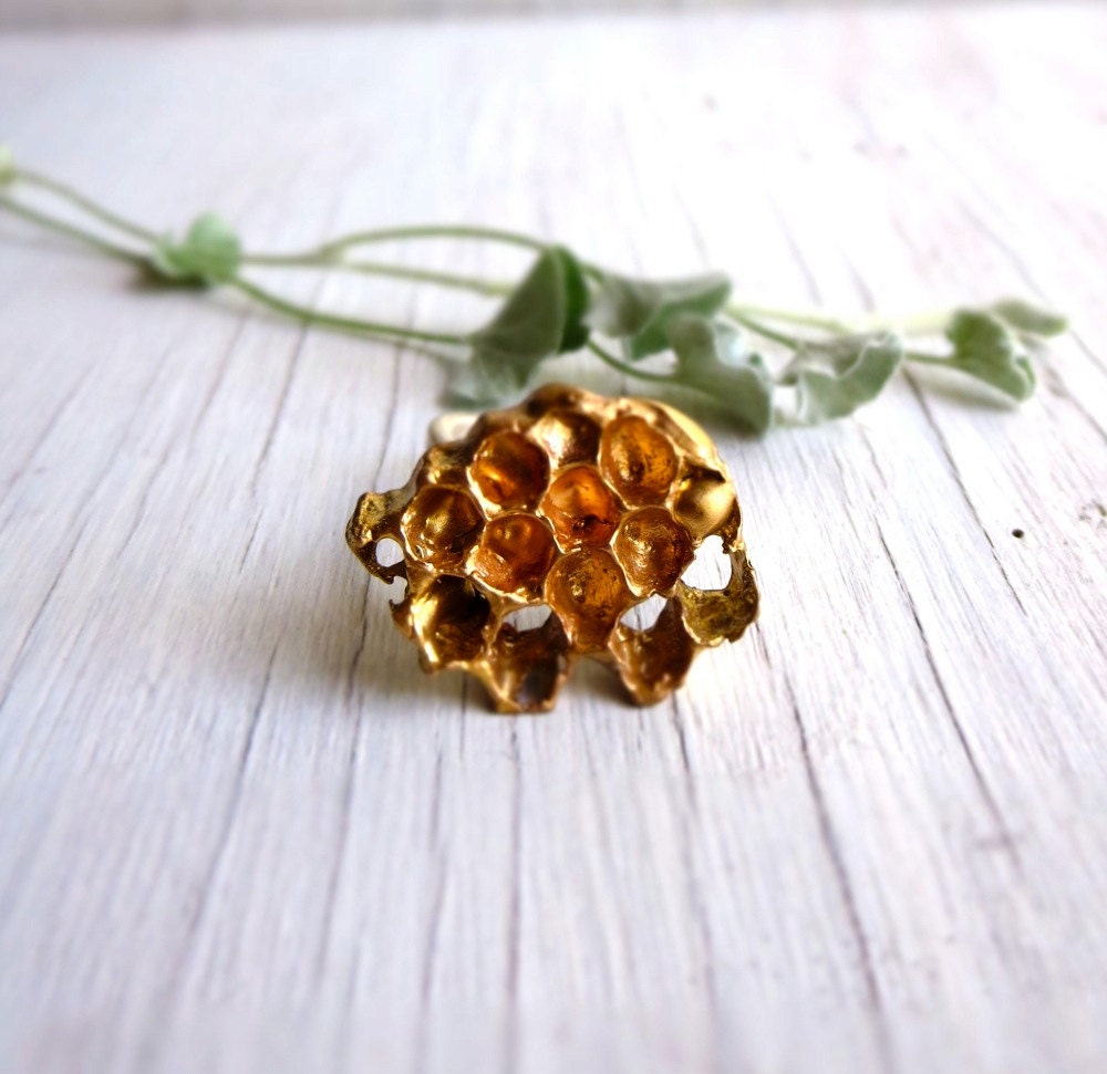 Honeycomb Ring, Geometric Beehive Jewelry, Golden Honey