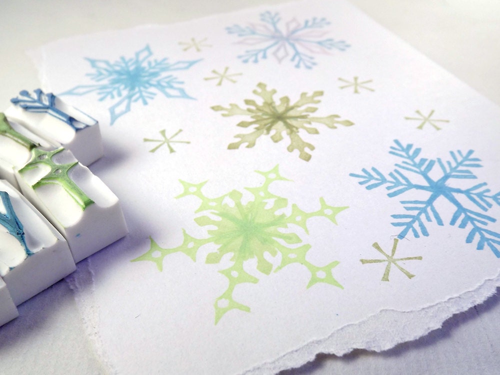 mod diy snowflakes, a six-piece set - hand carved stamps