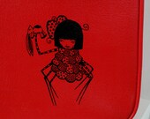 UPCYCLED Cherry Red VINTAGE Suitcase with Spider Girl Art by Sherri Dupree Bemis