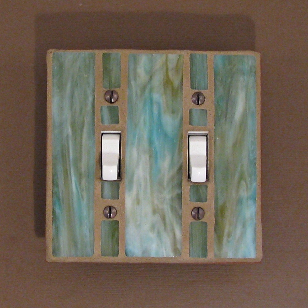 Double Light Switch Plate - Stained Glass - Switch Cover - Moss Green - Olive Green 7434 - JudyEvansCollection