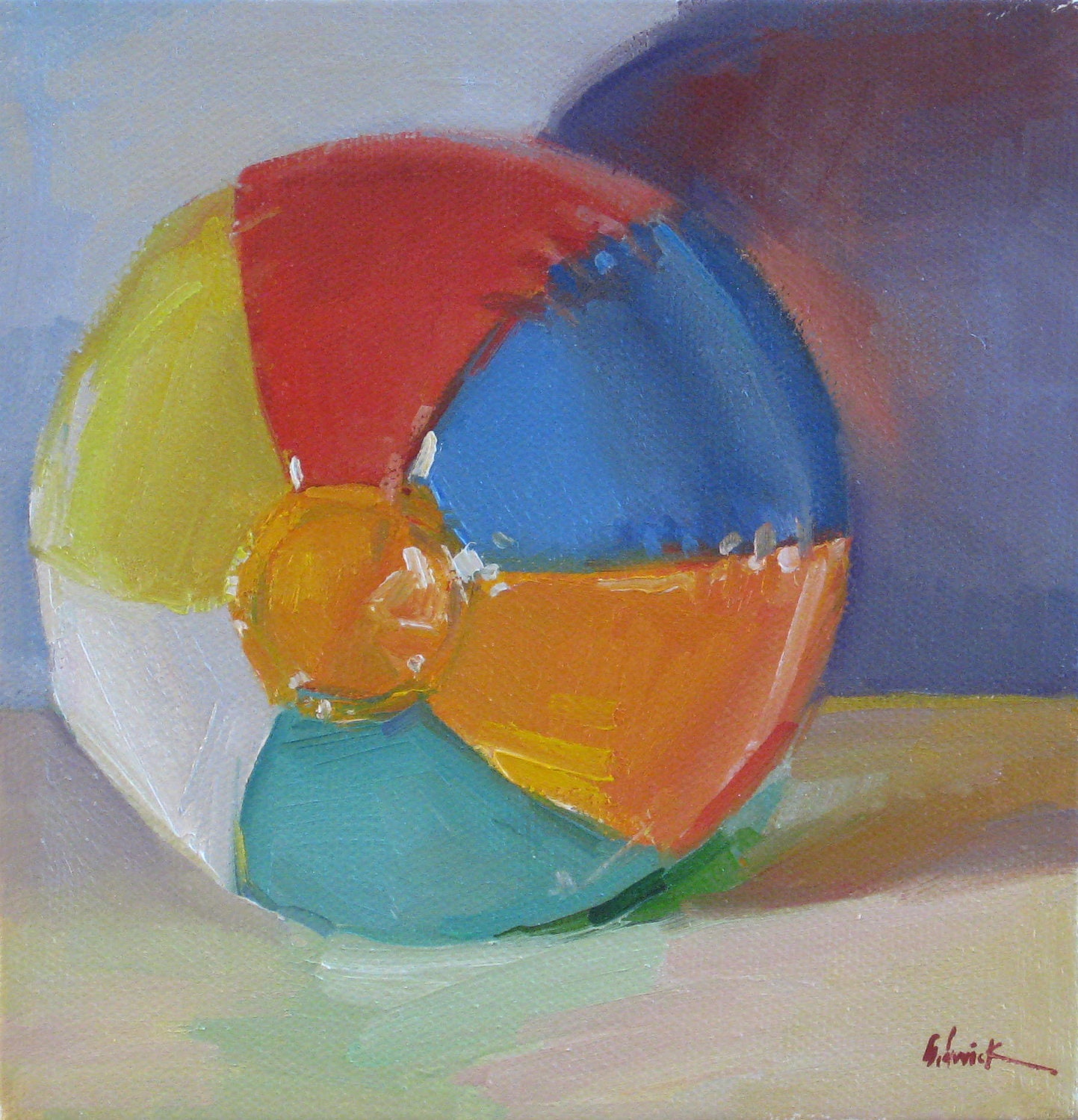 kids childs room beach house decor "Beach Ball" original art oil painting SALE by Sarah Sedwick 6x6in