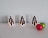 Set of 3 Modern Holiday Ribbon Tree Tea Light Luminaries