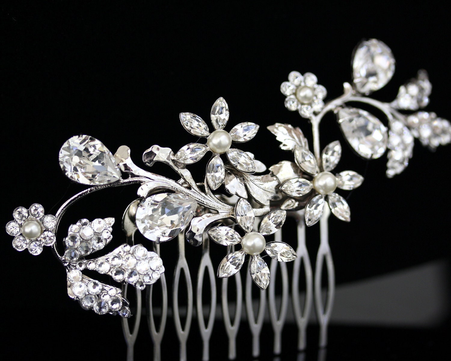 Wedding hair comb Swarovski Crystal Hair Vine Ivory Pearl Rhinestone Flower side comb Wedding Hair Accessories AUBURY