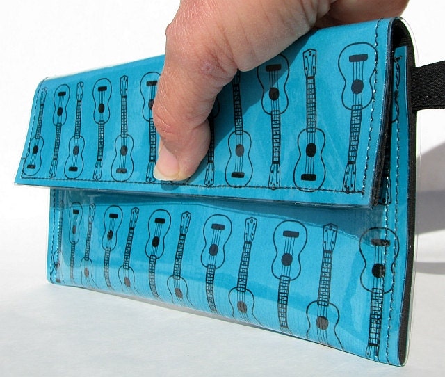 Ukulele vinyl clutch wallet.  You pick color card stock. UNDER 15. Music. Musician. Hawaii. Uke. Tiny Tim.