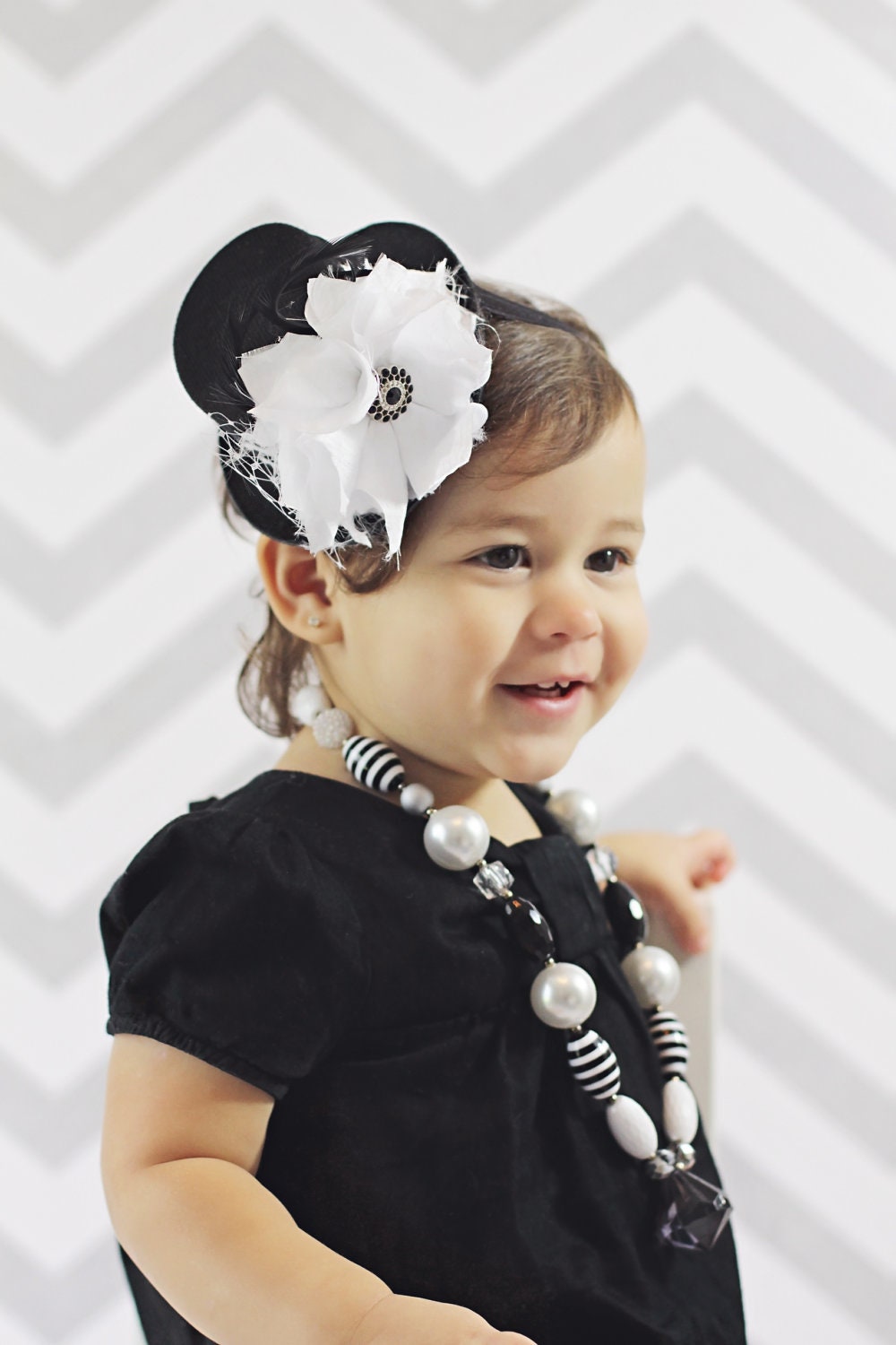 Mad Hatter-Baby Headband-Newborn Headband-Mad Hatter-Birthday-Mini Top Hat Fascinator-Vintage-Chevron Hat