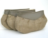bridesmaid clutch set // medium stone gray vegan leather - natural rustic burlap // set of 3 // outdoor wedding - bridesmaids gift