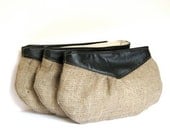 bridesmaid clutch set // black vinyl - natural rustic burlap // set of 3 // classic wedding - black and white