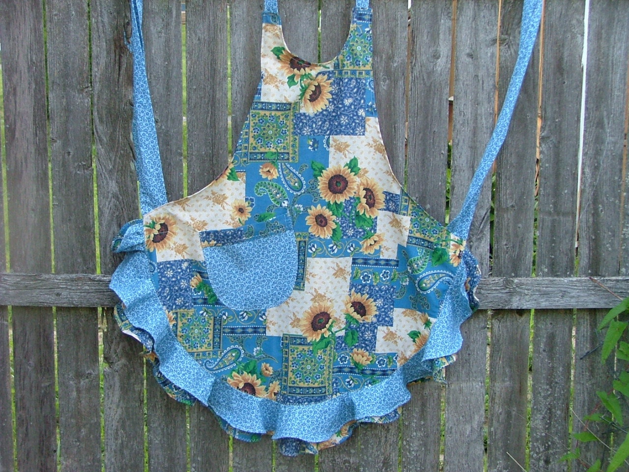 Sunflowers on Blue Full Flouncy Ruffled APRON