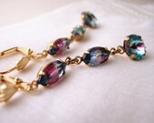 Rainbow earrings with vintage Iris rhinestones